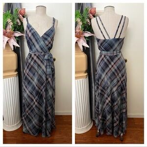 D1-- NWT multicolor PRESLEY SKYE spag strap plaid long maxi dress XS $149